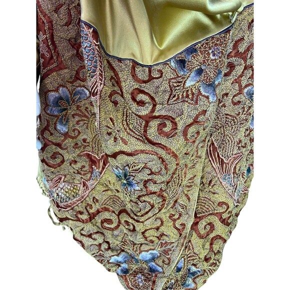 Antique Vintage Gold Silk Charmeuse Robe Opera Coat Gold Couching Embroidery O/S - Picture 9 of 16